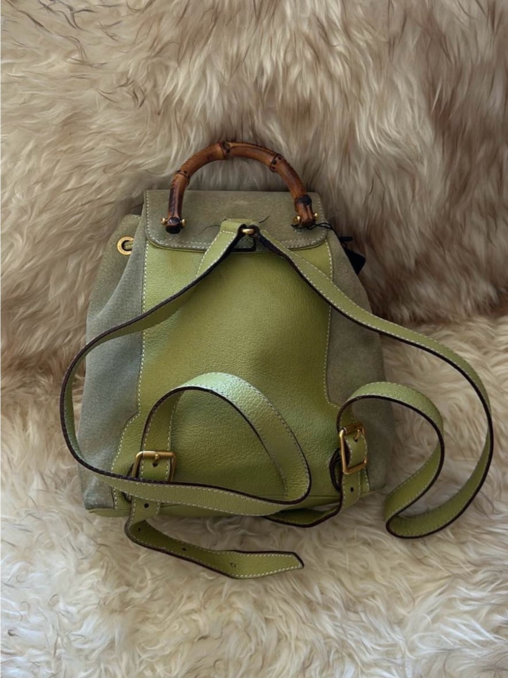 Green Gucci Suede Drawstring Backpack - Picture 2 of 3